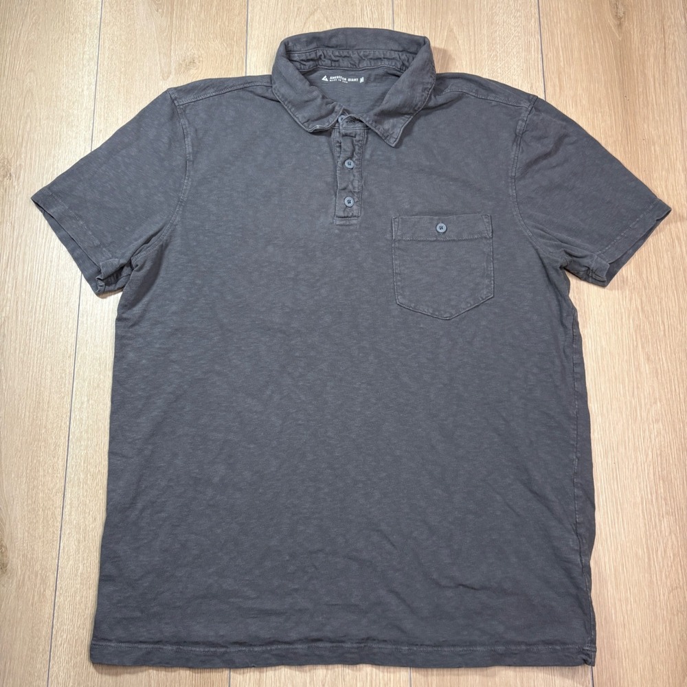 American Giant Mens Short Sleeve Pocket Polo Shirt Charcoal Gray Cotton Medium